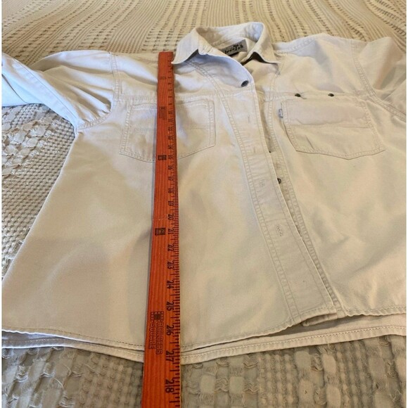 Levi Strauss Silver Womens Denim Shirt Jacket Size Medium Cream Metal Buttons - Picture 9 of 9
